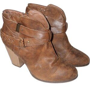 XOXO Karol high heel ankle boots brown‎ womens size 9.5 Side Zip Distressed